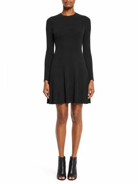 A.L.C. Miriam Long Sleeve Ribbed Fit & Flare Dress Black S